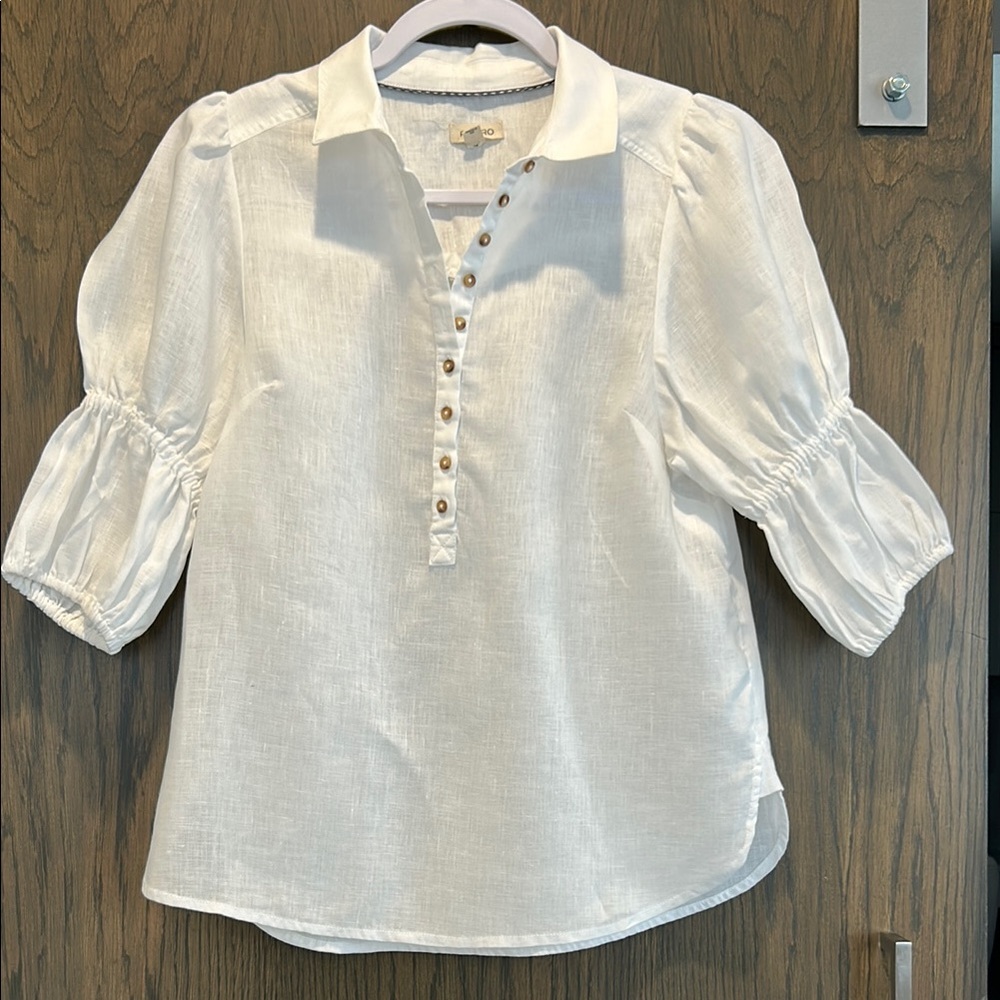 Pilcro-White Blouse with Puff Sleeves